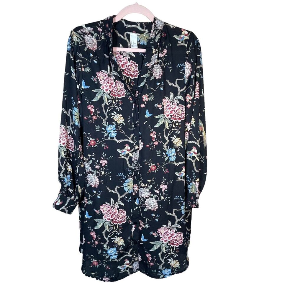 GP & J Baker X H&M Button Up Floral Shirt Womens Dress Black‎ Long Sleeve US 12